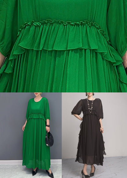 Black Wrinkled Solid Chiffon Long Dresses O Neck Summer