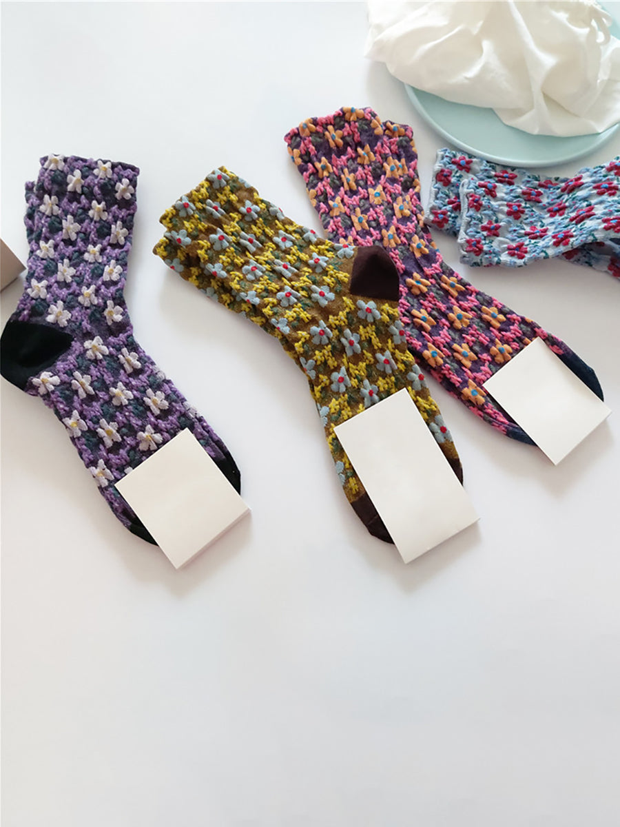 5 Pairs Vintgae Cotton Floral Women Socks