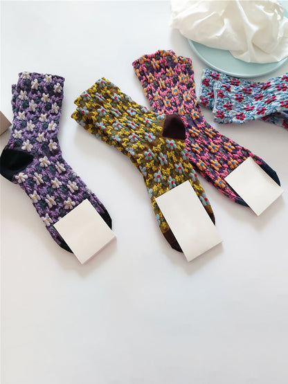 5 Pairs Vintgae Cotton Floral Women Socks