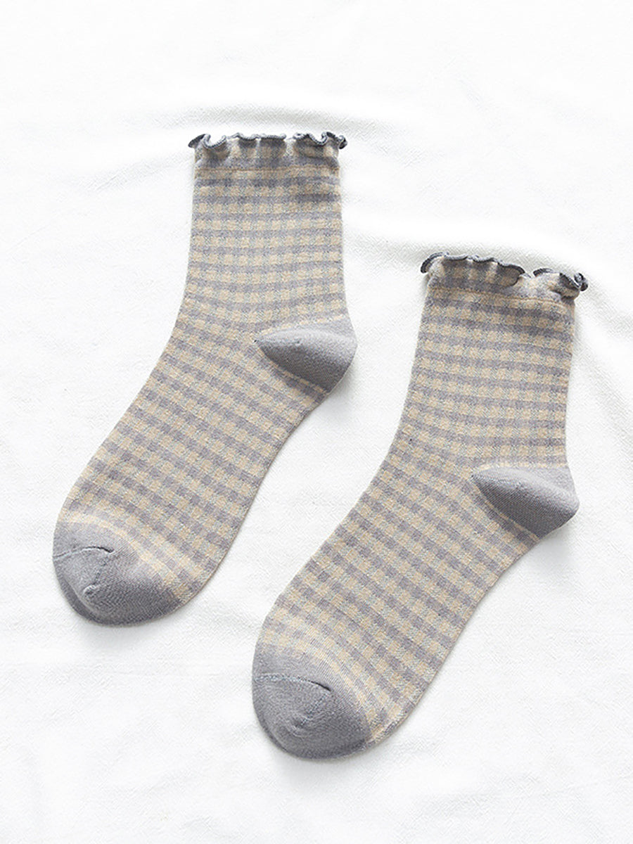 6 Pairs Plaid Women Retro Fashion Autumn Socks