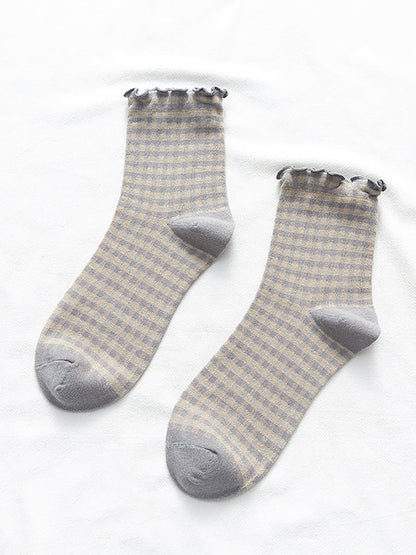 6 Pairs Plaid Women Retro Fashion Autumn Socks