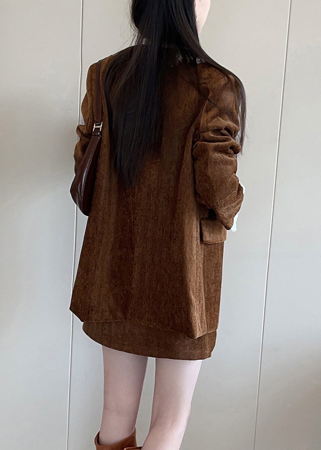 Vintage Brown Button Lace Patchwork Silk Velvet Coats Fall