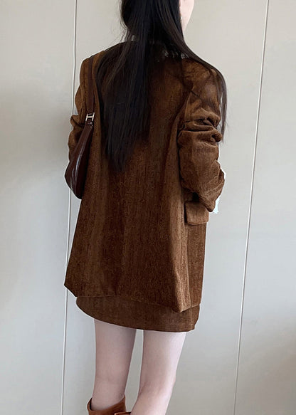Vintage Brown Button Lace Patchwork Silk Velvet Coats Fall
