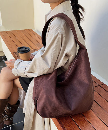 Stylish Brown Faux Suede Large Capacity Shoulder Bag