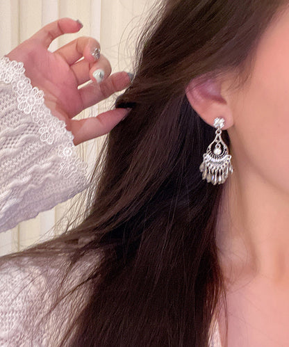 Vintage Silk Alloy Crystal Zircon Wind Chime Tassel Drop Earrings