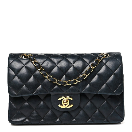 Lambskin Quilted Small Double Flap Black