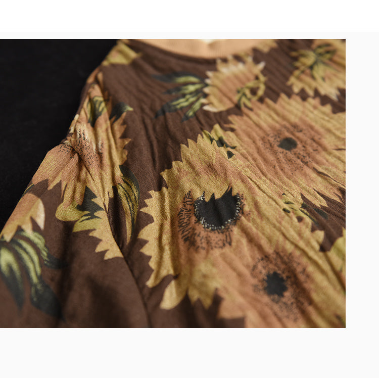 Large Size Slim Round Neck Printed Retro Casual Loose Sweater
