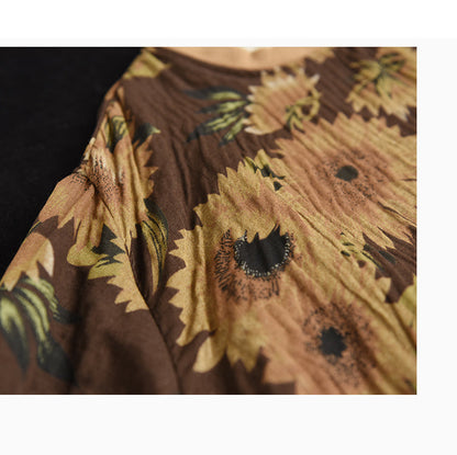 Large Size Slim Round Neck Printed Retro Casual Loose Sweater