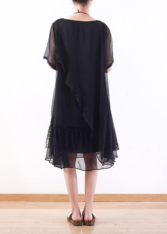 Handmade black Chiffon tunics for women Organic Outfits layered loose summer Dress