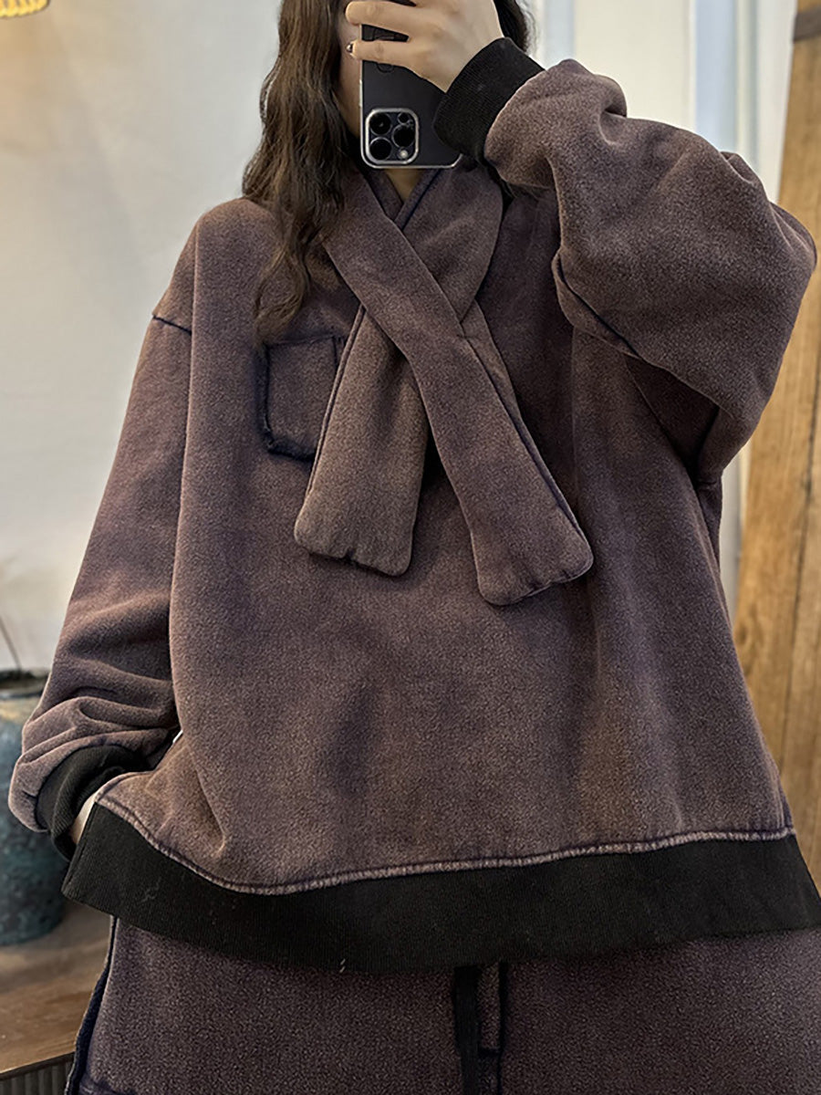 Women Winter Cotton Thickened Stitching Fleece Sweatshirt