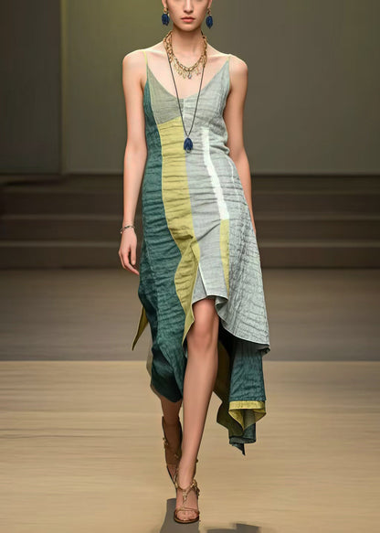 Boho Colorblock Asymmetrical Cotton Mini Dress Summer