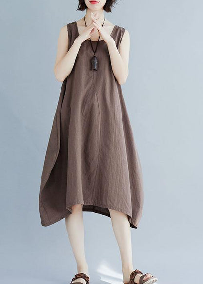 Bohemian o neck linen quilting dresses Fashion Ideas khaki sleeveless Dress summer
