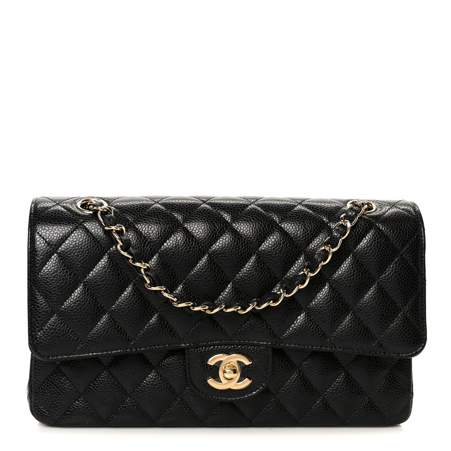 Caviar Quilted Medium Double Flap Black