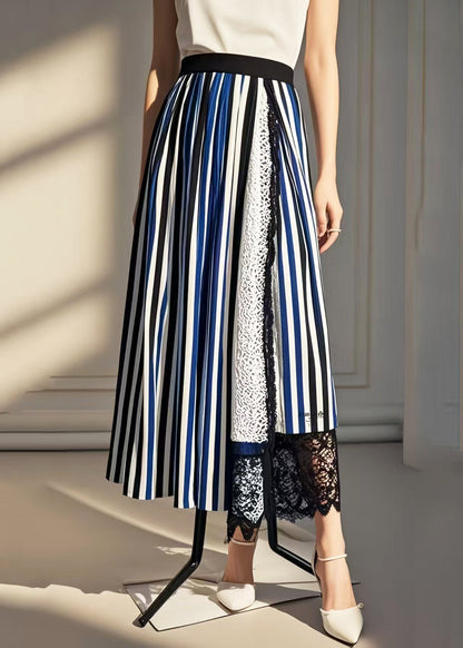 Chic Asymmetrical Patchwork Striped Cotton Skirt Summer