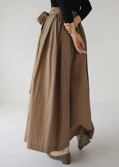 Vogue Khaki Pockets Tie Waist Corduroy Wide Leg Pants