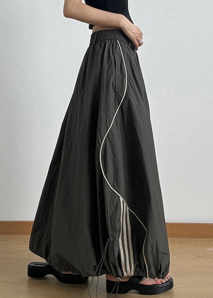 Casual Army Green Elastic Waist Drawstring A Line Skirts Summer
