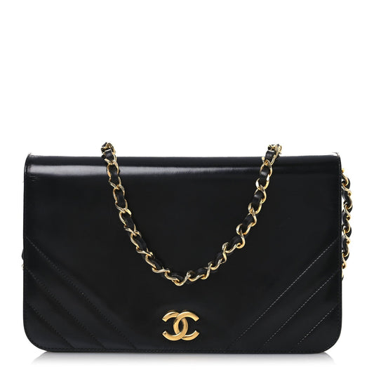 Lambskin Chevron Quilted Small Single Flap Black