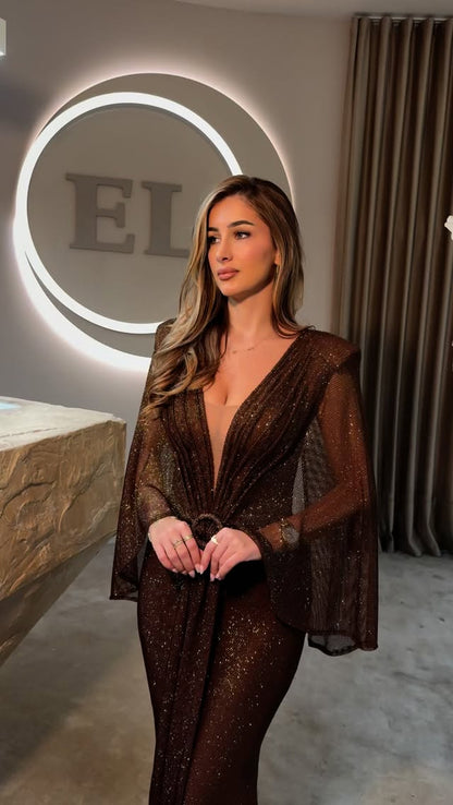 Sexy Super Deep V Shiny Luxury Evening Dress
