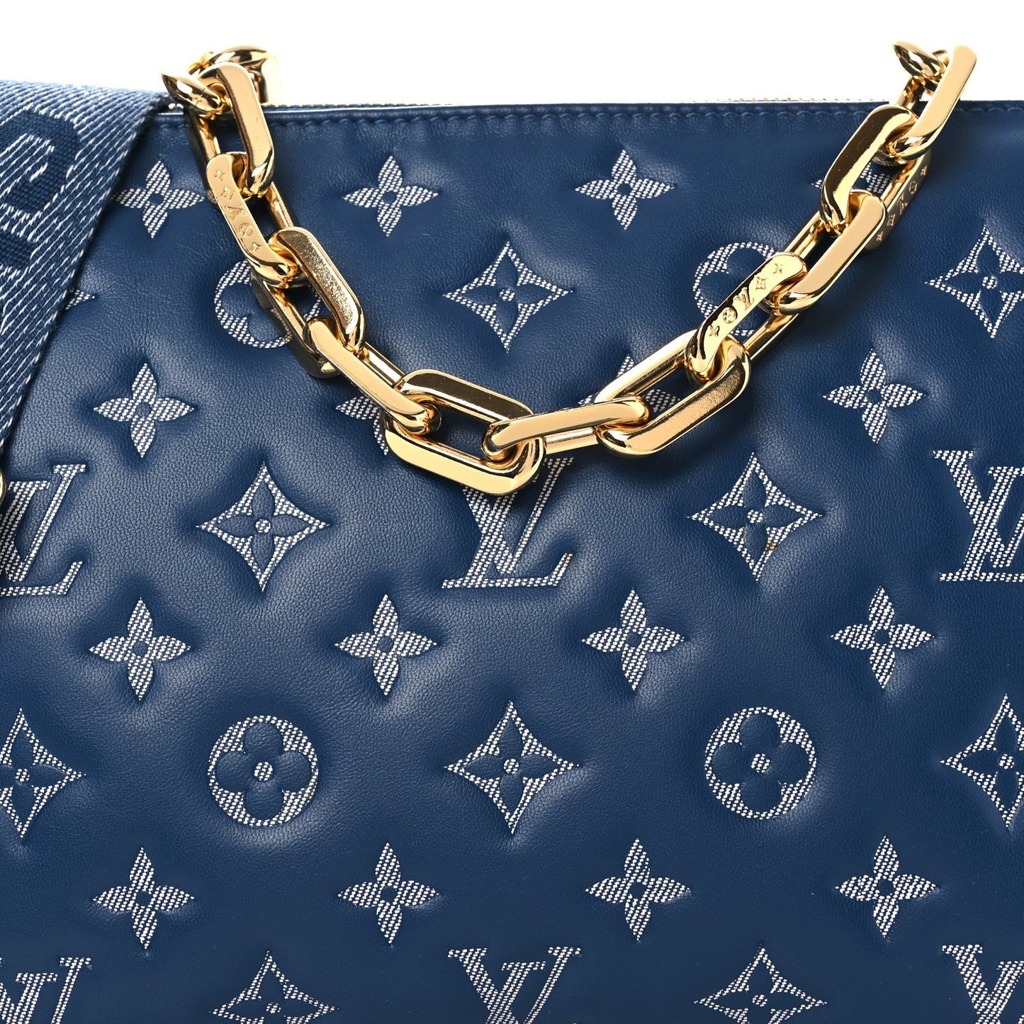 Lambskin Embossed Monogram Coussin PM Denim Blue