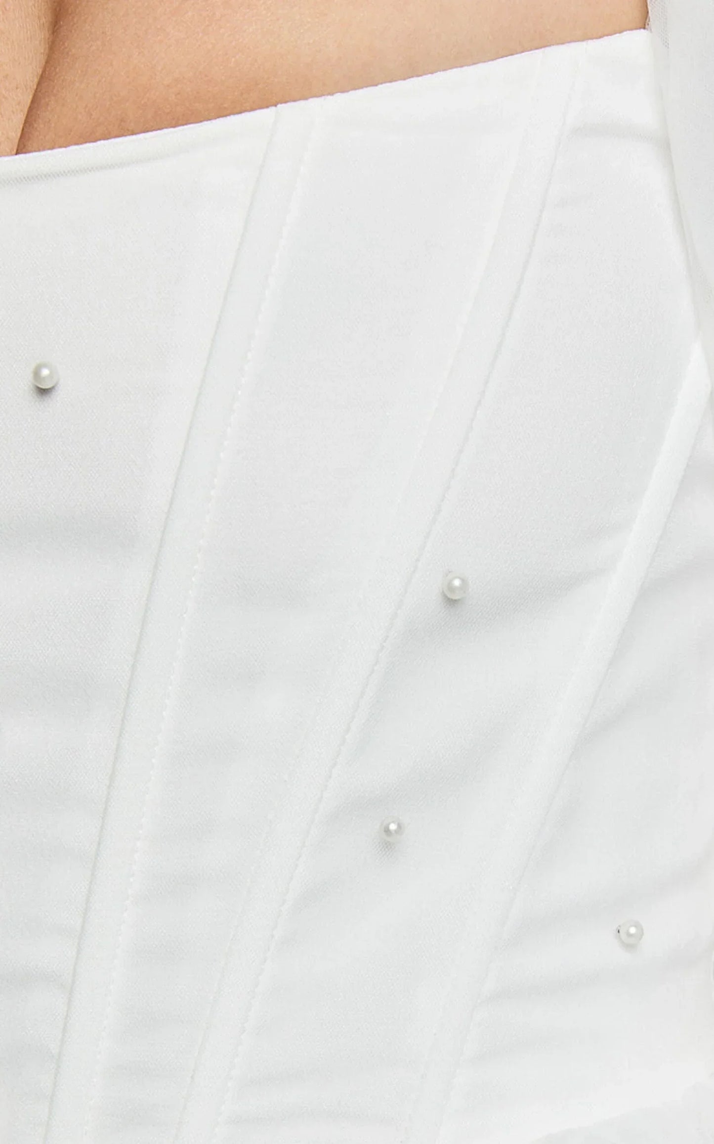 Ingrid Mini Dress - Long Puff Sleeve Pearl Detail Dress In White