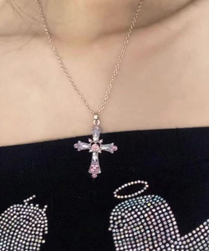 Beautiful Purple Alloy Zircon Cross Lariat Necklace
