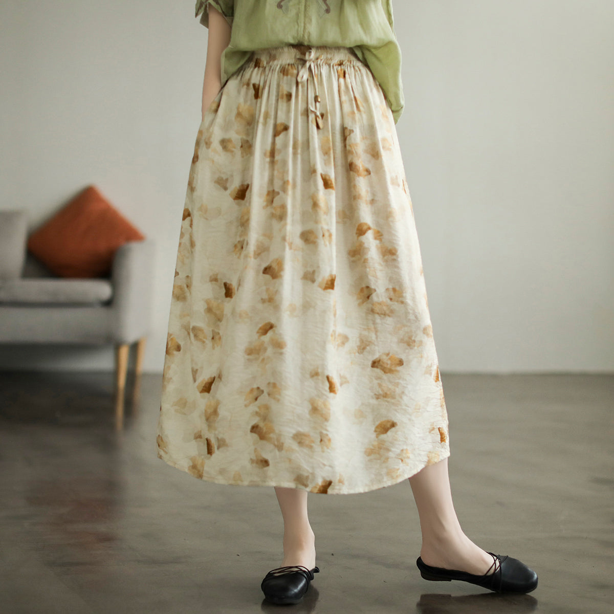 Cozy Retro Floral Printed Cotton A-Line Skirt