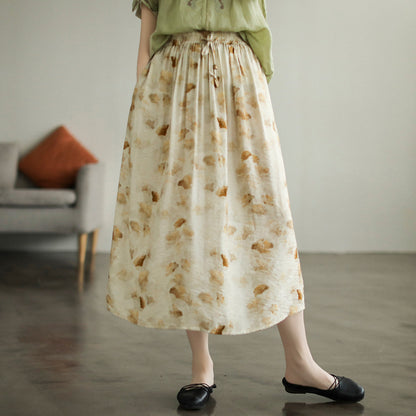 Cozy Retro Floral Printed Cotton A-Line Skirt