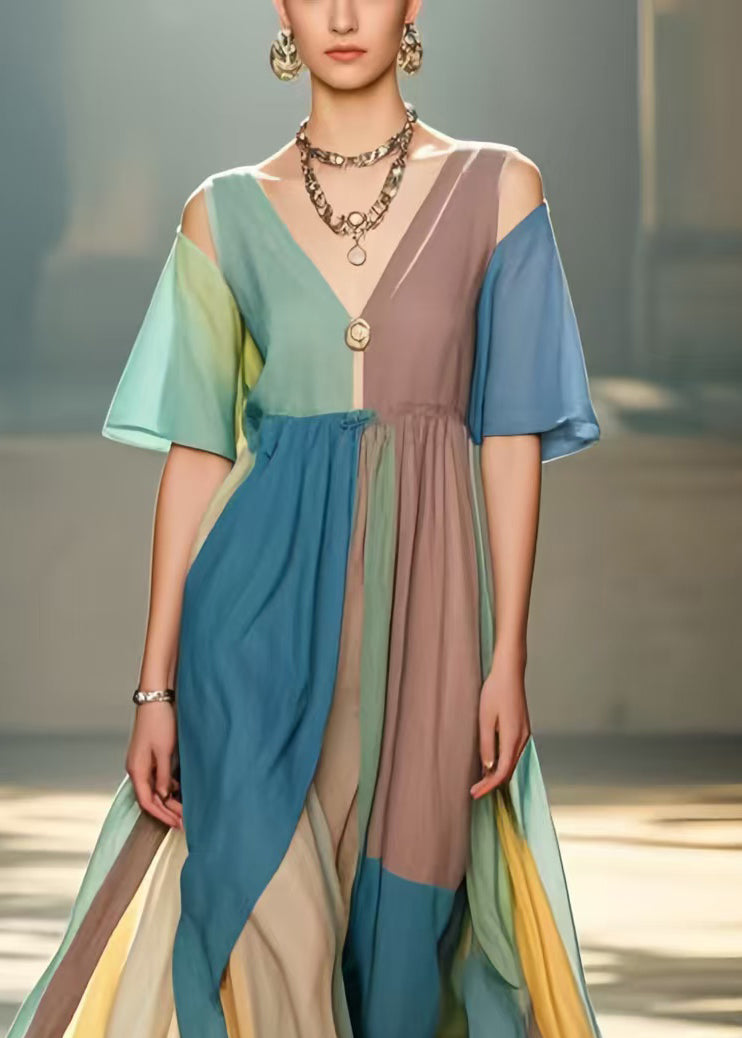 Beautiful Multicolour Cold Shoulder Exra Large Hem Beach Dress Summer