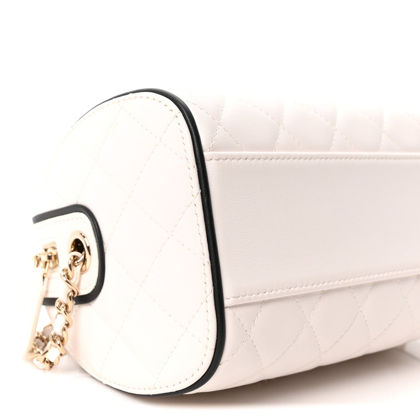 Lambskin Quilted Barrel Clutch With Chain White