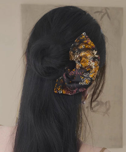 Vintage Black Copper Tiger Eye Stone Embroidery Fan-Shaped Hairpin