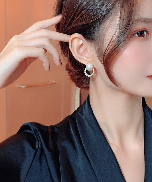 Style White Sterling Silver Pearl Stud Earrings