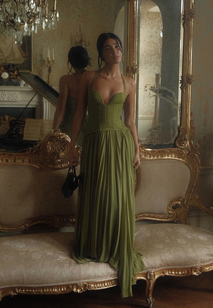 Sexy Sleeveless Halter Low Cut Solid Color Dress