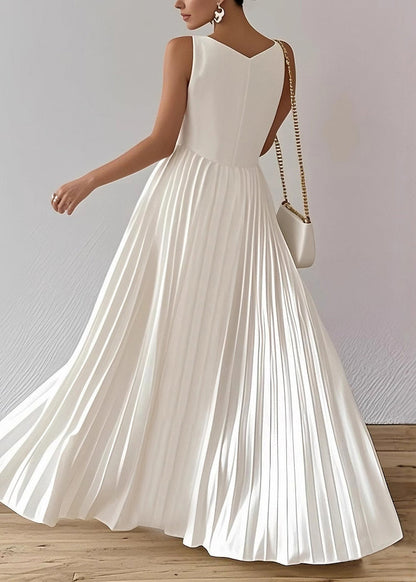 Fashion White Wrinkled High Waist Cotton Party Dress Summer