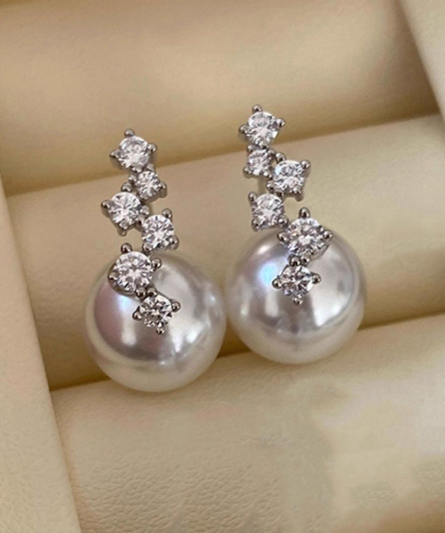 Fashion Zircon Pearl Patchwork Silver Drop Earrings