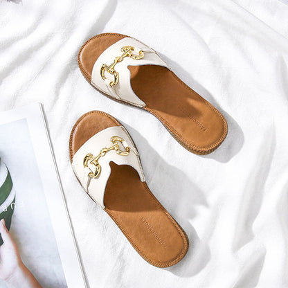 Women Summer Vintage Handmade Cowhide Leather Slippers