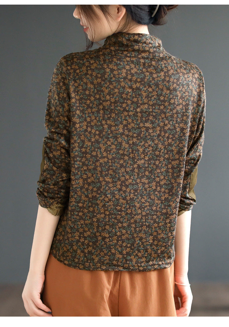 Artistic Print Knitted Vintage Floral T-Shirt