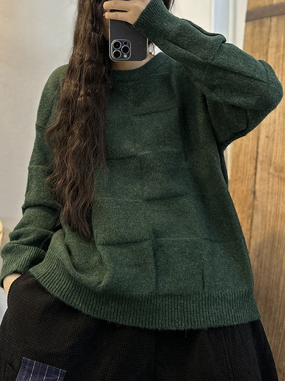 Women Winter Artsy Plaid Knitted Solid Warm Sweater