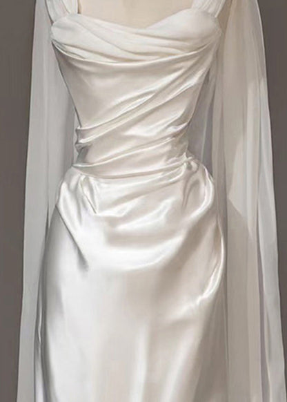 Italian White Wrinkled Solid Silk Party Dress Summer