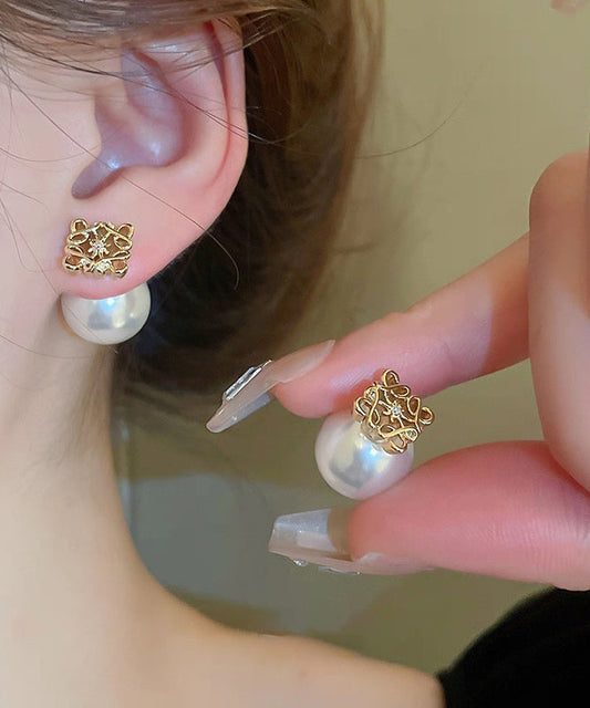 Fashion White Copper Overgild Pearl Stud Earrings