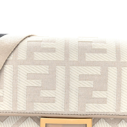 Canvas Vitello King FF Embroidered Baguette Grezzo White Nuvola