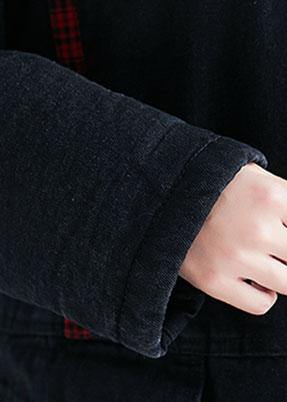 Unique denim black fine casual coats women Inspiration hooded patchwork  outwears