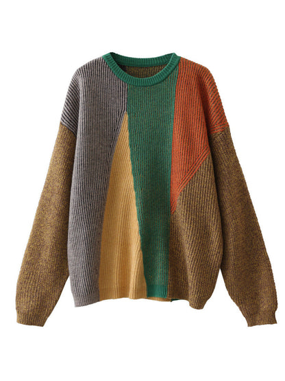 Women Winter Casual Geometric Colorblock Sweater