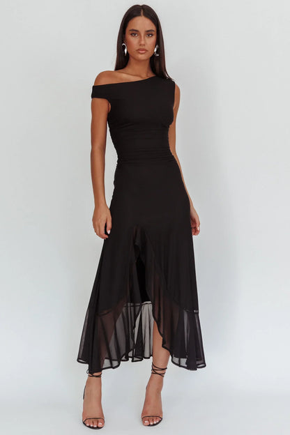Moonlit Magic Asymmetric Neckline Maxi Dress Light Yello