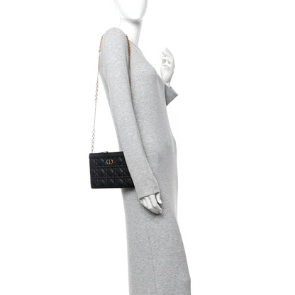 Calfskin Cannage Caro Zipped Pouch With Chain Black