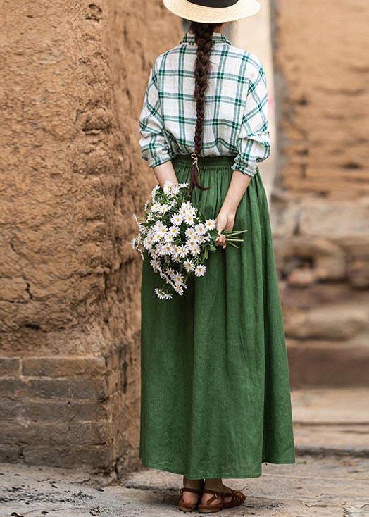 Fashion Green Elastic Waist A Line s Summer Linen
