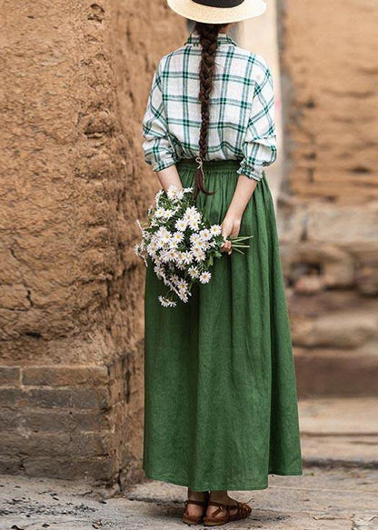 Fashion Green Elastic Waist A Line s Summer Linen