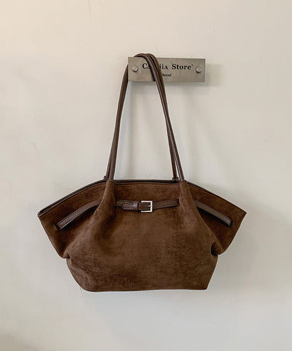 Minimalist Style Coffee Suede Pleated Large Capacity Shoulder Bag