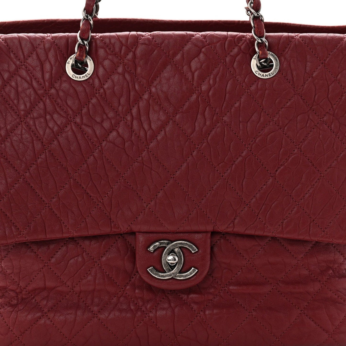 Crumpled Lambskin Quilted Large Tote Burgundy