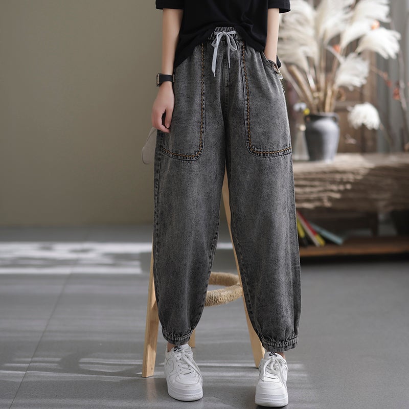 Women  Loose Retro Cotton Casual Harem Jeans