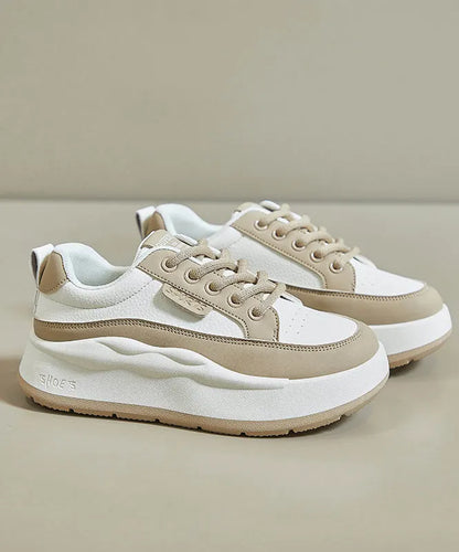 Casual White Splicing Lace Up Platform High Wedge Heels Shoes